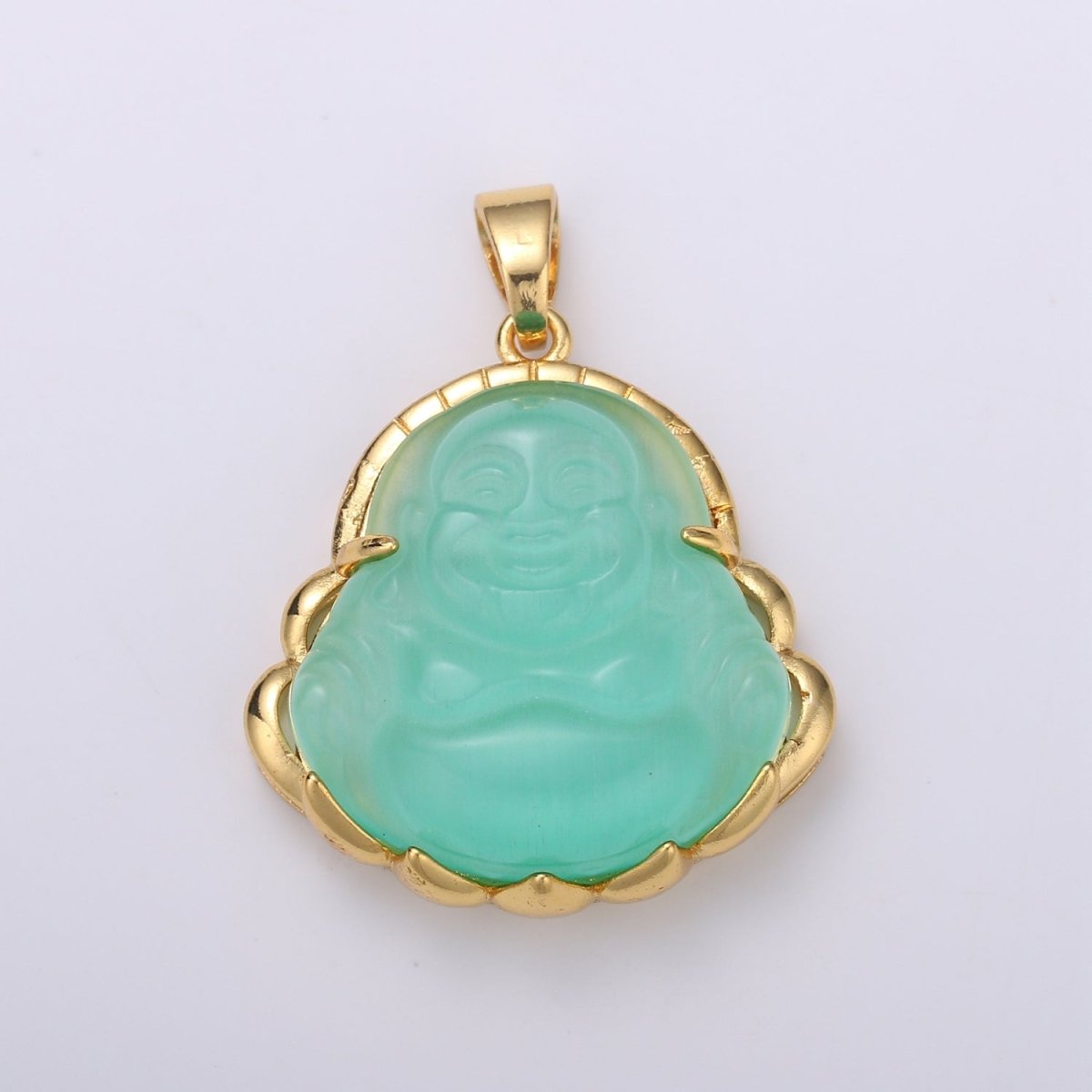 Dainty Gold Filled Buddha Pendant for Necklace Laughing Buddha Charm Tiger eye Buddha Pendant - DLUXCA