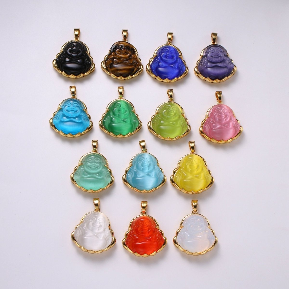 Dainty Gold Filled Buddha Pendant for Necklace Laughing Buddha Charm Tiger eye Buddha Pendant - DLUXCA