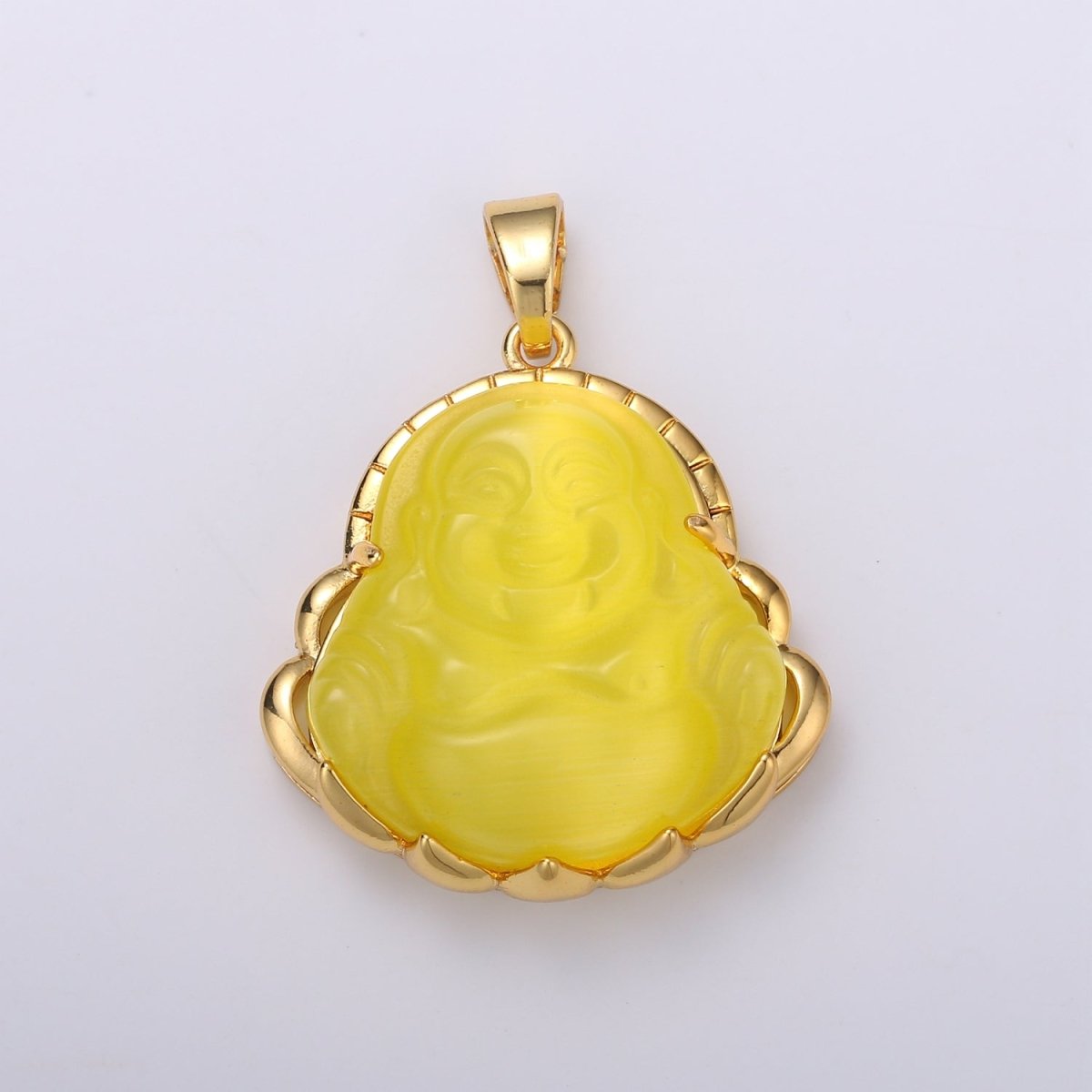 Dainty Gold Filled Buddha Pendant for Necklace Laughing Buddha Charm Tiger eye Buddha Pendant - DLUXCA