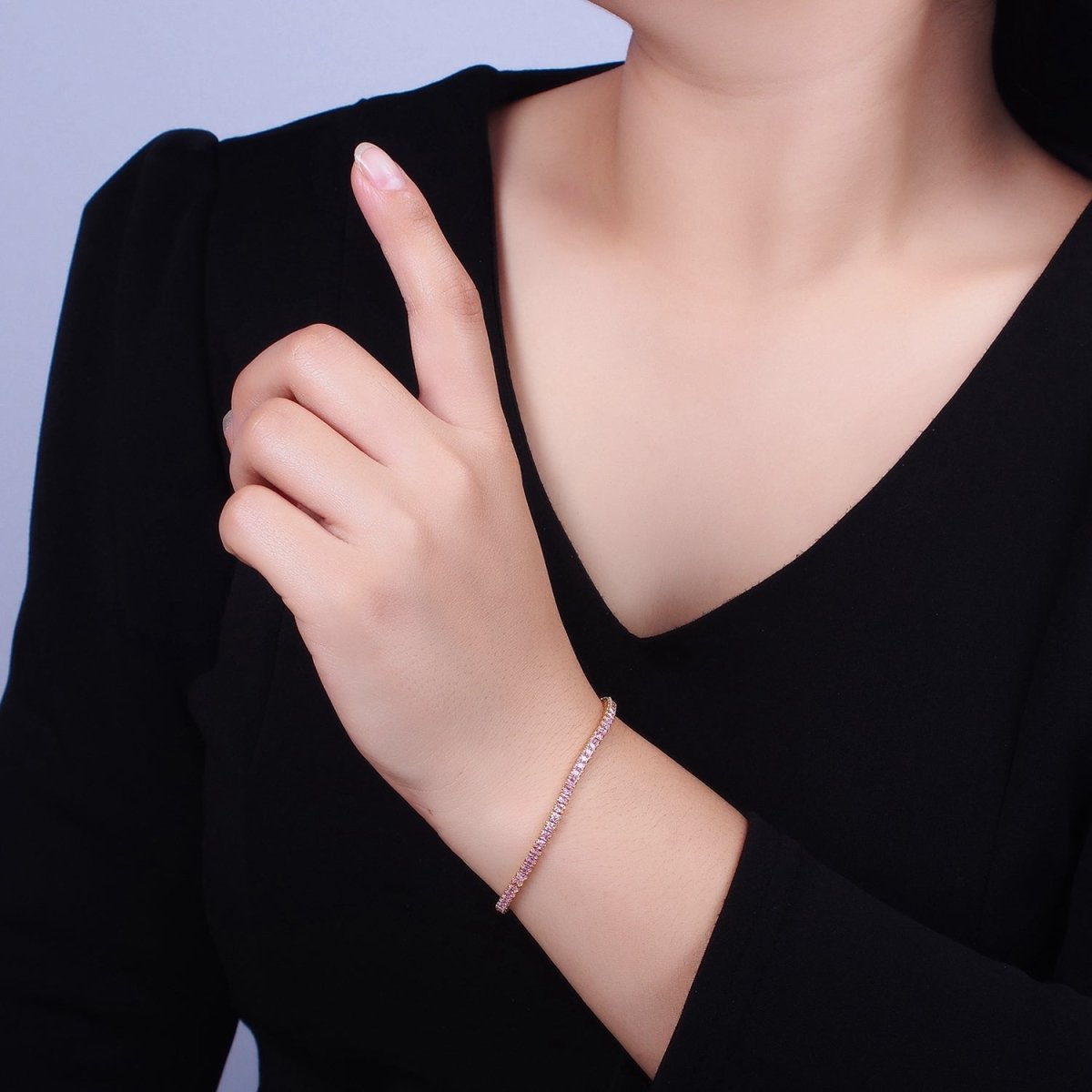 Dainty Gold Filled Clear, Pink, Green CZ Diamond Tennis Bracelet Colorful Cubic Zirconia Diamond Bracelet Adjustable | WA-1803 to WA-1808 Clearance Pricing - DLUXCA