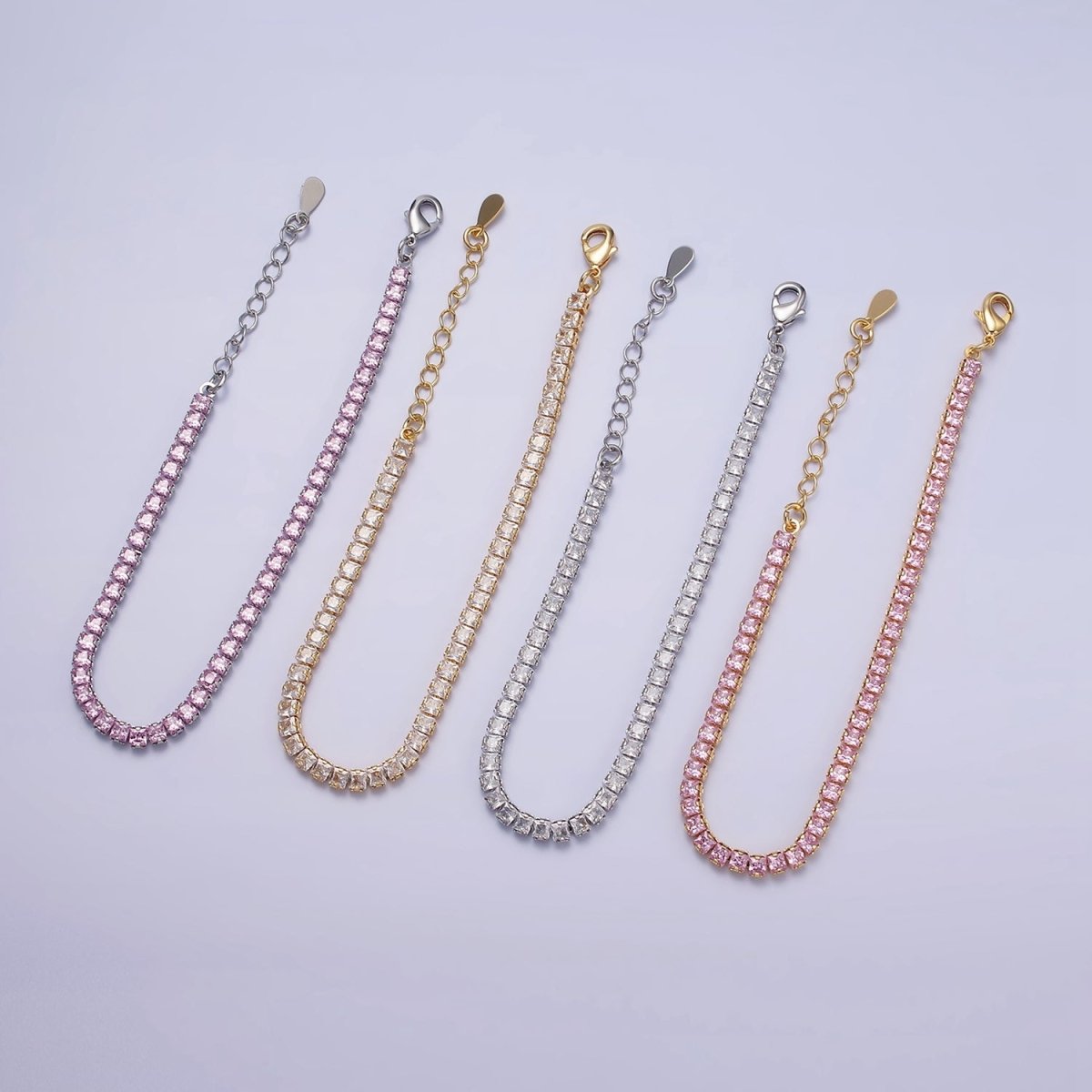 Dainty Gold Filled Clear, Pink, Green CZ Diamond Tennis Bracelet Colorful Cubic Zirconia Diamond Bracelet Adjustable | WA-1803 to WA-1808 Clearance Pricing - DLUXCA