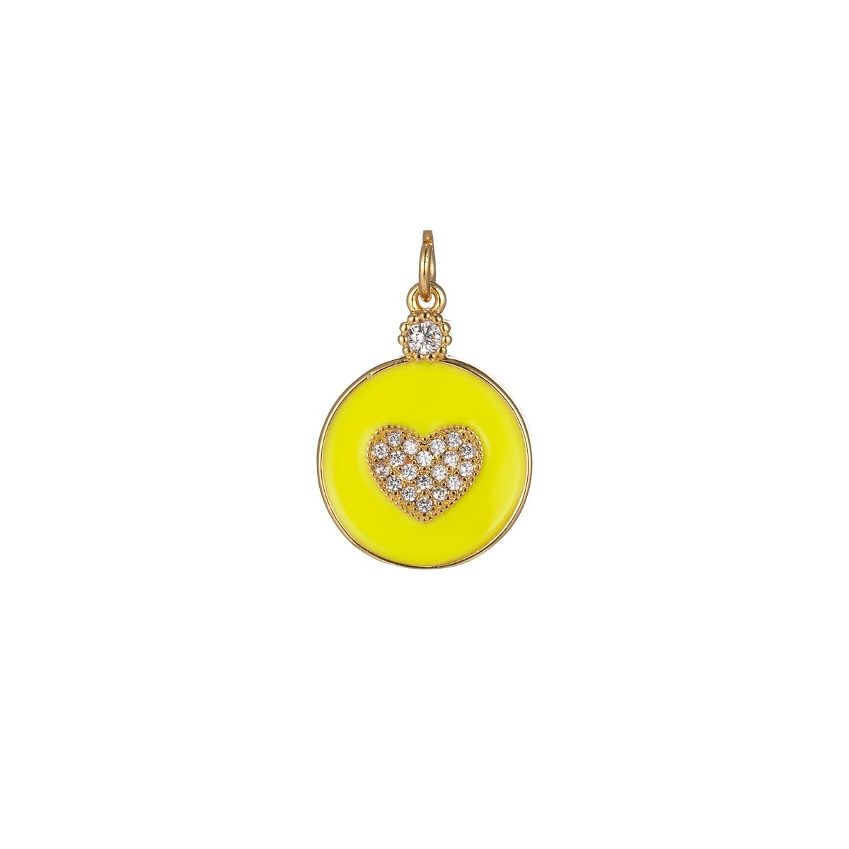 Dainty Gold Filled Coin Enamel Charm with Micro Pave Heart For Colorful Candy Jewelry Y2K Jewelry M-438 - M-447 - DLUXCA