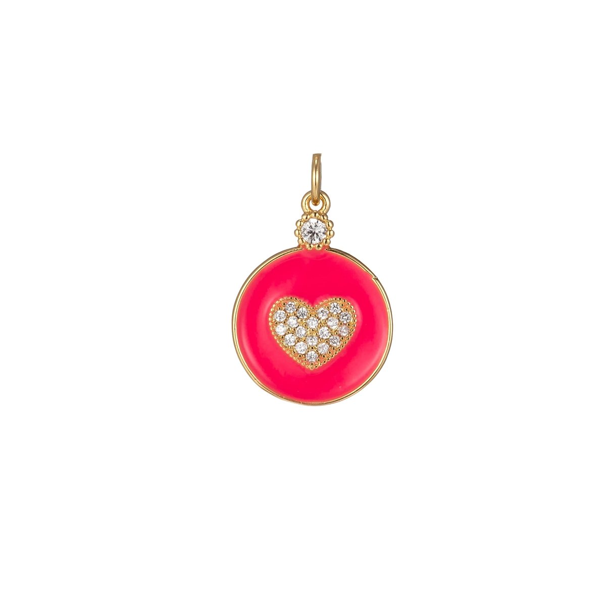 Dainty Gold Filled Coin Enamel Charm with Micro Pave Heart For Colorful Candy Jewelry Y2K Jewelry M-438 - M-447 - DLUXCA