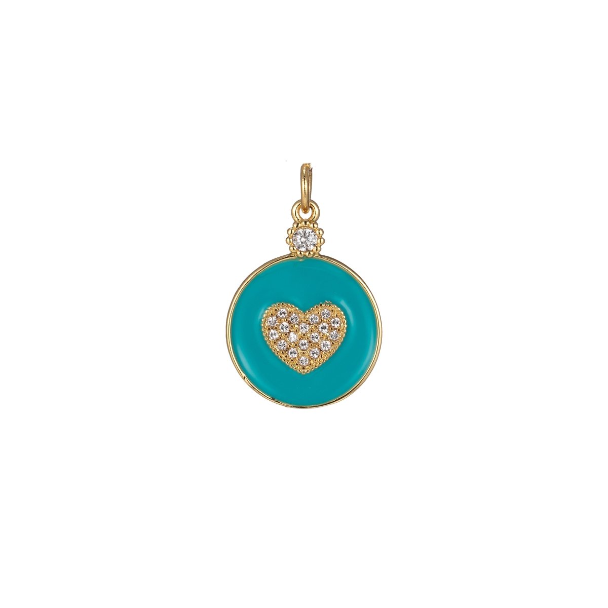 Dainty Gold Filled Coin Enamel Charm with Micro Pave Heart For Colorful Candy Jewelry Y2K Jewelry M-438 - M-447 - DLUXCA