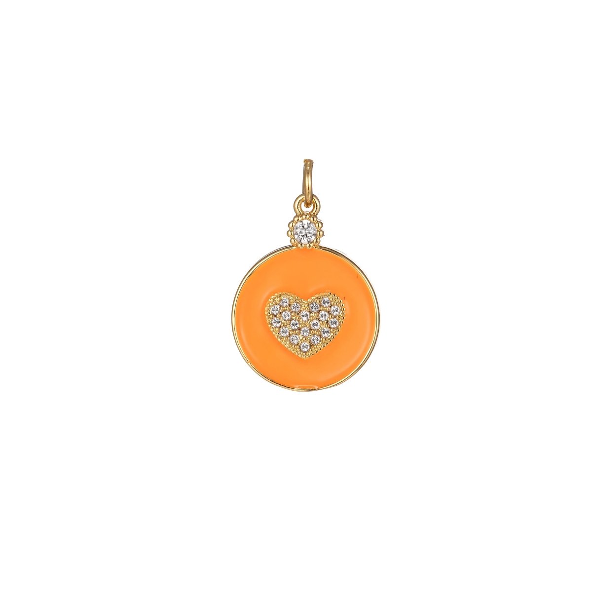 Dainty Gold Filled Coin Enamel Charm with Micro Pave Heart For Colorful Candy Jewelry Y2K Jewelry M-438 - M-447 - DLUXCA