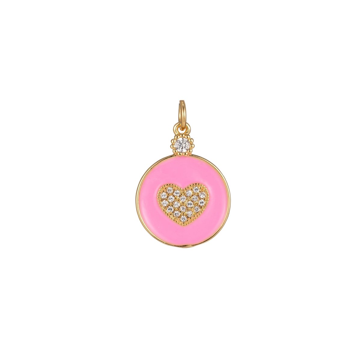 Dainty Gold Filled Coin Enamel Charm with Micro Pave Heart For Colorful Candy Jewelry Y2K Jewelry M-438 - M-447 - DLUXCA