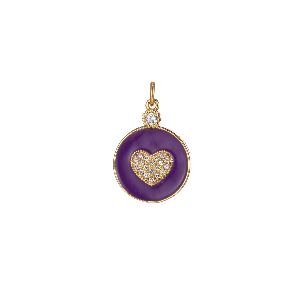 Dainty Gold Filled Coin Enamel Charm with Micro Pave Heart For Colorful Candy Jewelry Y2K Jewelry M-438 - M-447 - DLUXCA