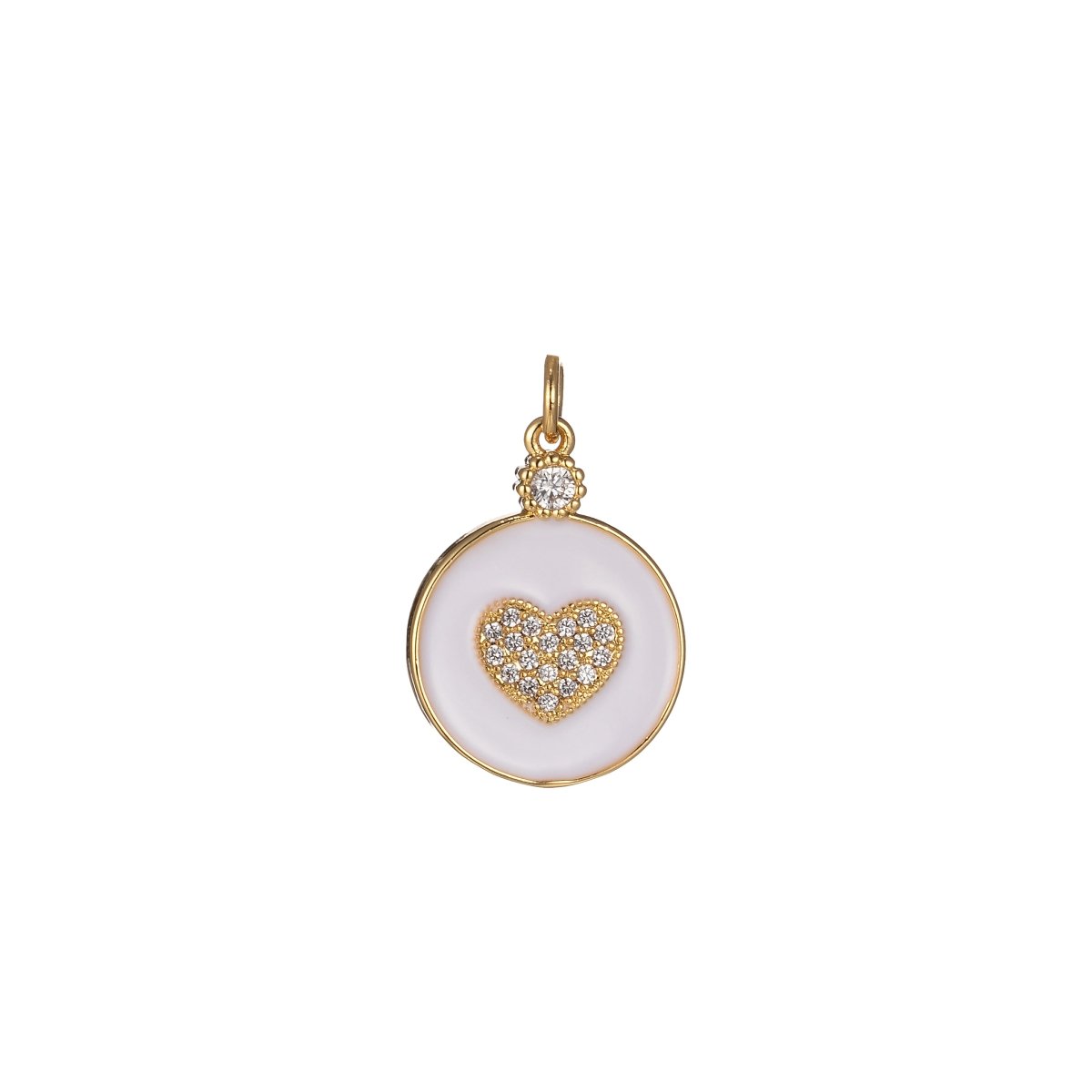 Dainty Gold Filled Coin Enamel Charm with Micro Pave Heart For Colorful Candy Jewelry Y2K Jewelry M-438 - M-447 - DLUXCA