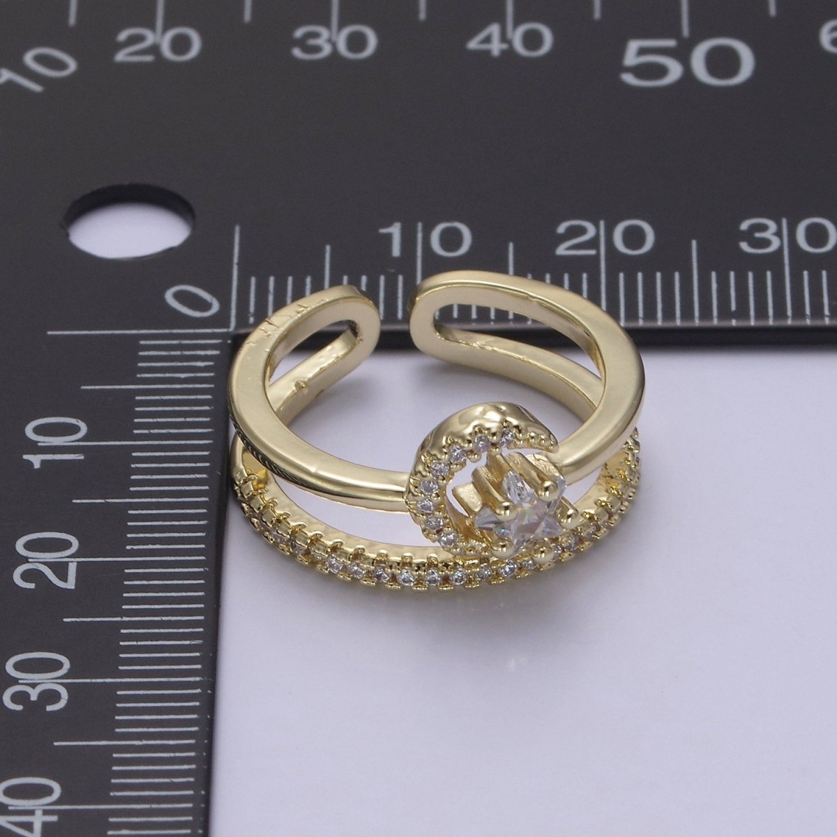 Dainty Gold Filled Crescent Moon With CZ Star Ring Celestial Jewelry S-437 S-438 - DLUXCA