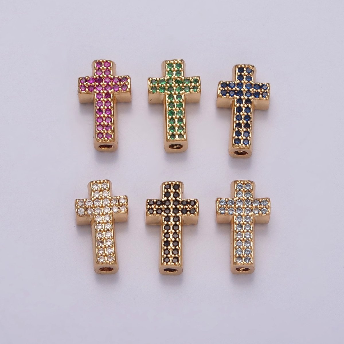 Dainty Gold Filled Cross Bead Spacer Micro Pave CZ Bead for Bracelet Component W-902~W-907 - DLUXCA