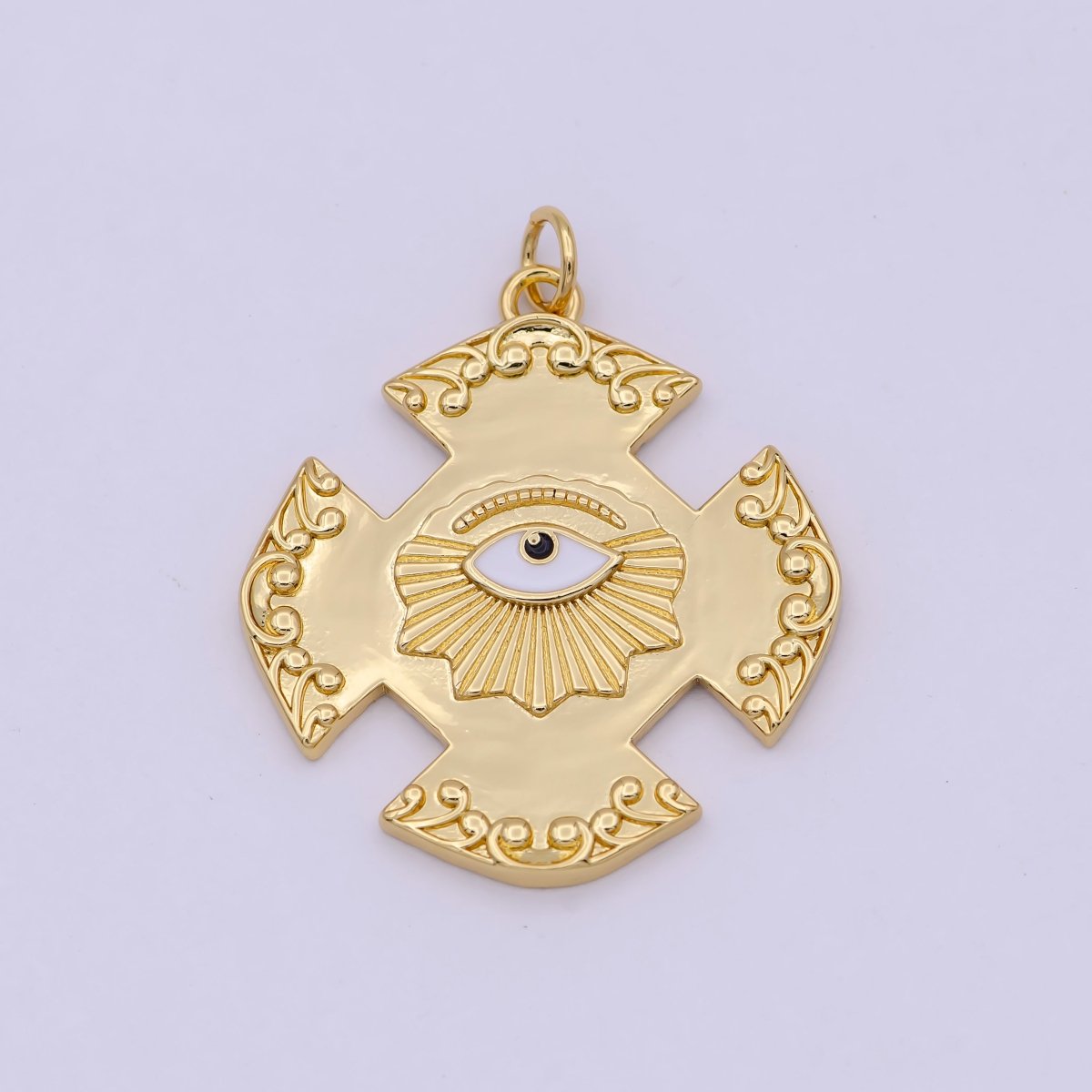 Dainty Gold Filled Cross Evil Eye Charm Medallion Pendant for Bracelet Necklace Supply N-363 - DLUXCA