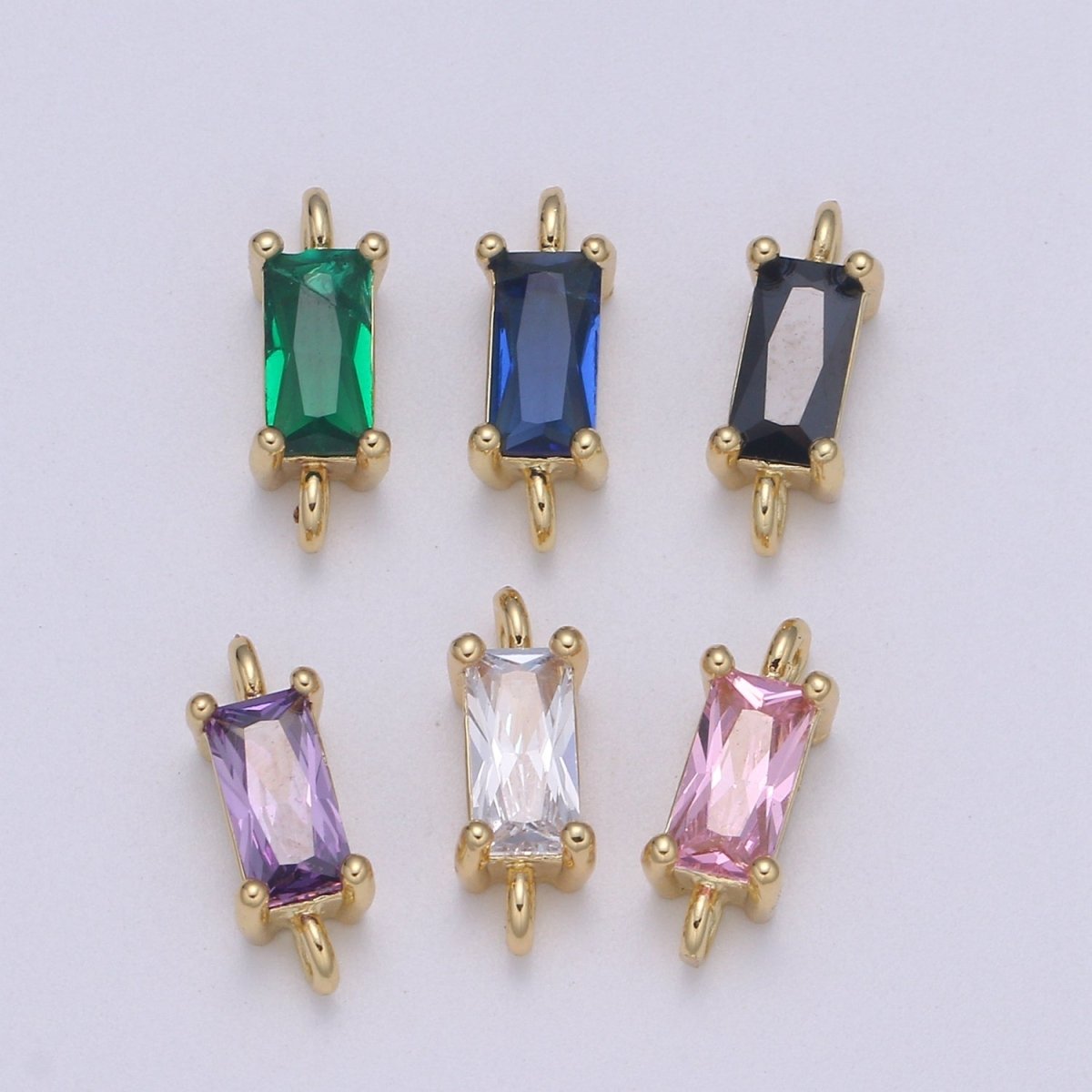 Dainty Gold Filled Cubic Zirconia Emerald Cut Link Connectors F-594 F-595 F-596 F-597 F-598 F-599 - DLUXCA