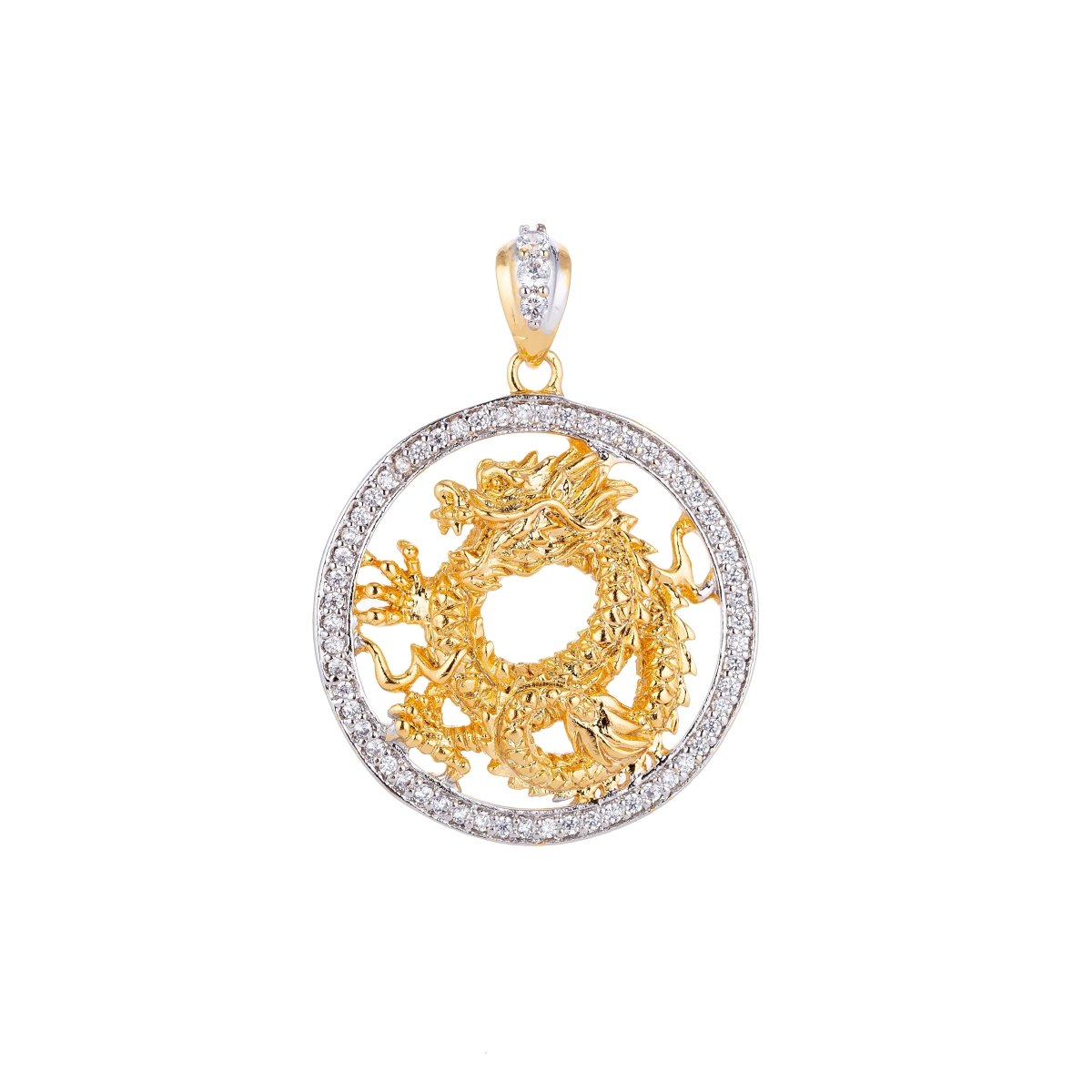 Dainty Gold Filled Dragon Circle Pendants H-638 - DLUXCA