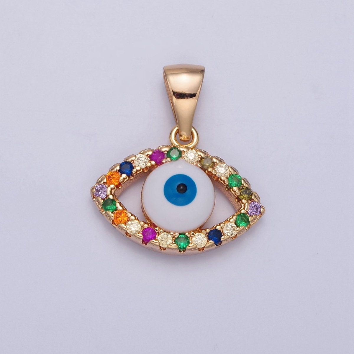 Dainty Gold Filled Evil Eye Pendant with Colorful CZ Stone J-601 - DLUXCA