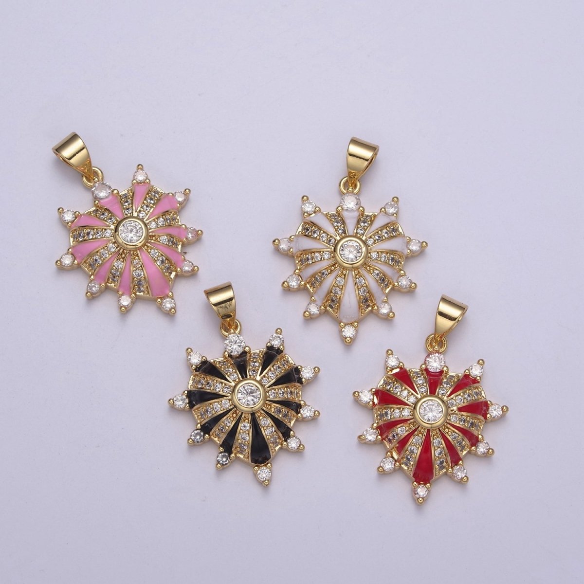 Dainty Gold Filled Heart Charm Enamel Love Medallion with Sunburst Radial Heart Pendant for Valentine Jewelry Making H-436 H439 H-440 H-441 - DLUXCA