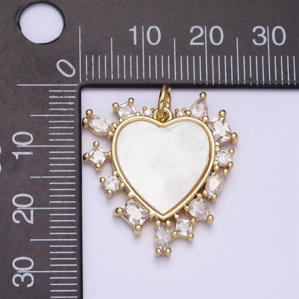 Dainty Gold Filled Heart Shell Pearl Charm with Geometric Zirconia Stone for Minimalist Jewelry Charm in Gold & Silver AC454 AC455 - DLUXCA