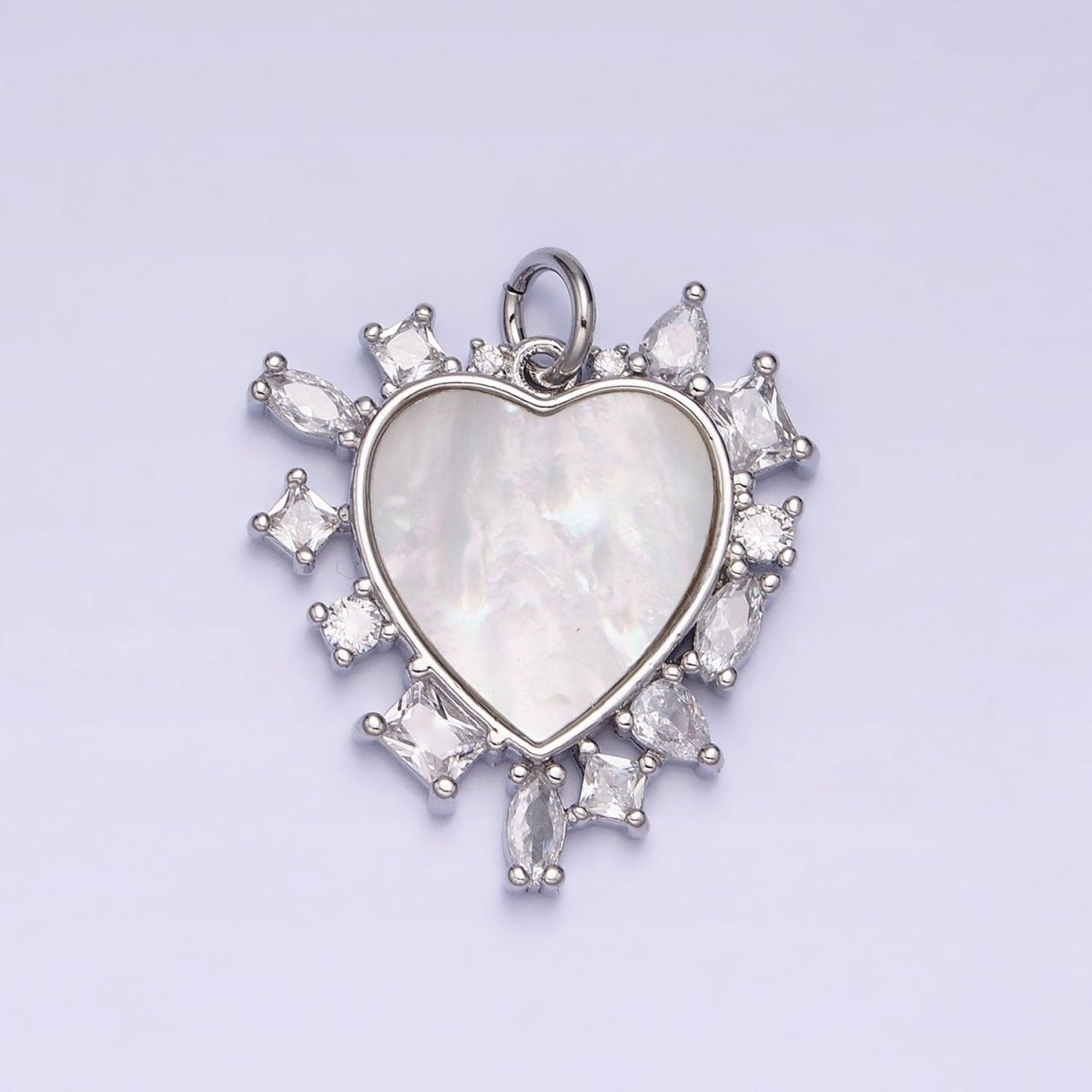 Dainty Gold Filled Heart Shell Pearl Charm with Geometric Zirconia Stone for Minimalist Jewelry Charm in Gold & Silver AC454 AC455 - DLUXCA