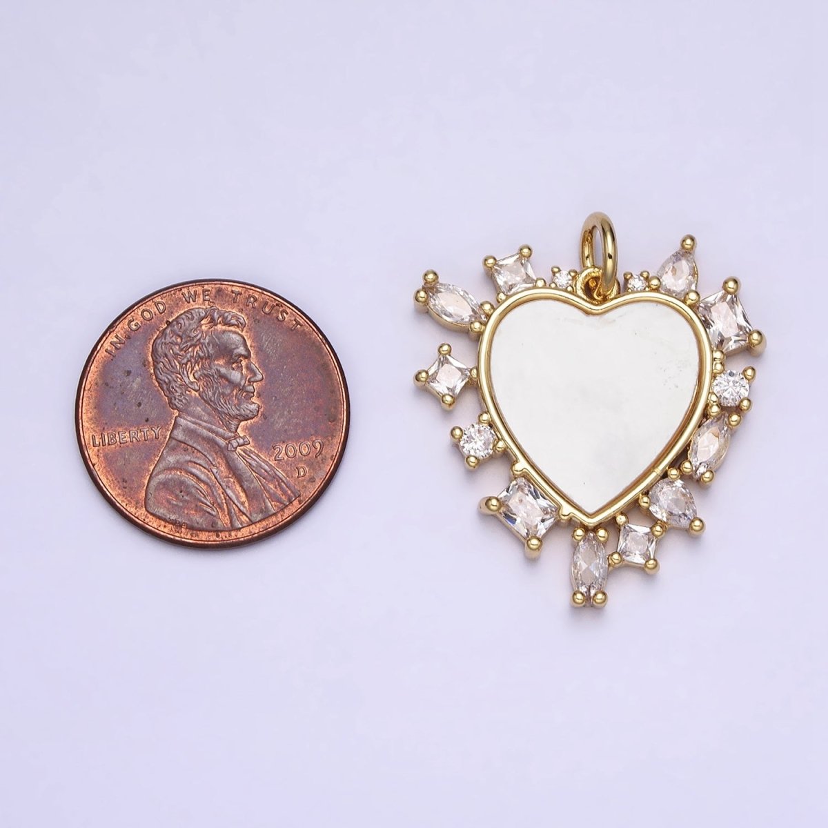 Dainty Gold Filled Heart Shell Pearl Charm with Geometric Zirconia Stone for Minimalist Jewelry Charm in Gold & Silver AC454 AC455 - DLUXCA