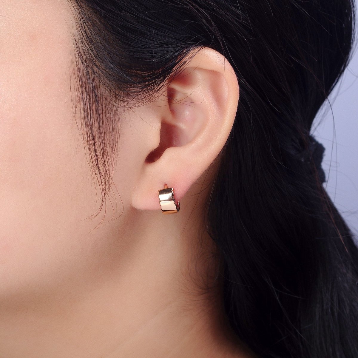 Dainty Gold Filled Huggie Earring Minimalist Jewelry Pinky Gold Hoops AB1087 - DLUXCA
