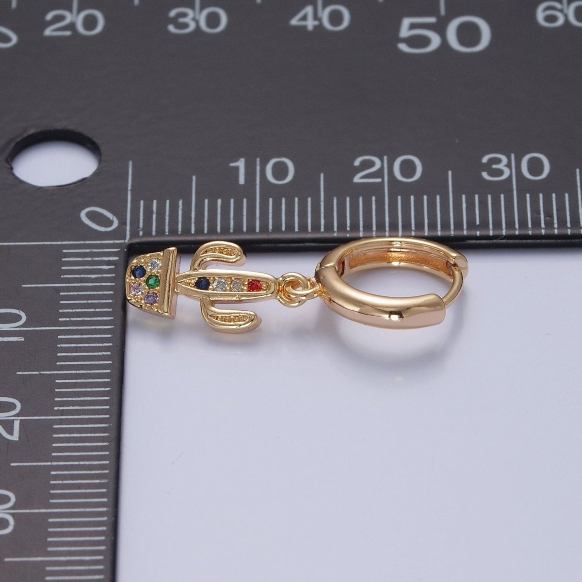 Dainty Gold Filled Huggie Earring with Cactus Charm V-438 - DLUXCA