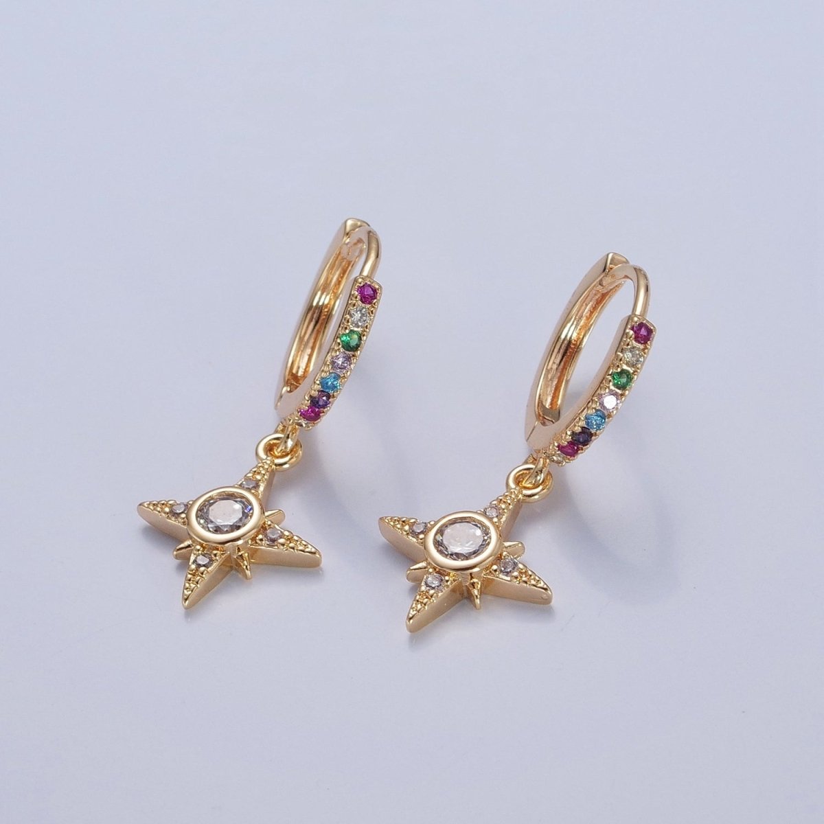 Dainty Gold Filled Huggie Earring with North Star Charm V-436 - DLUXCA