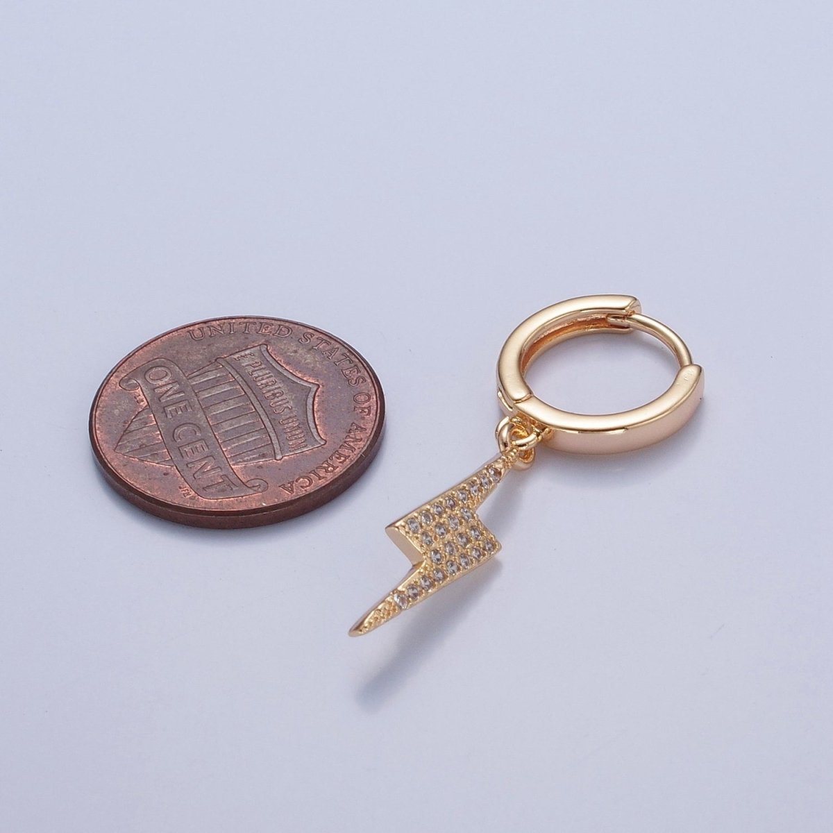 Dainty Gold Filled Huggie Earring with Thunder Bolt Charm V-442 - DLUXCA