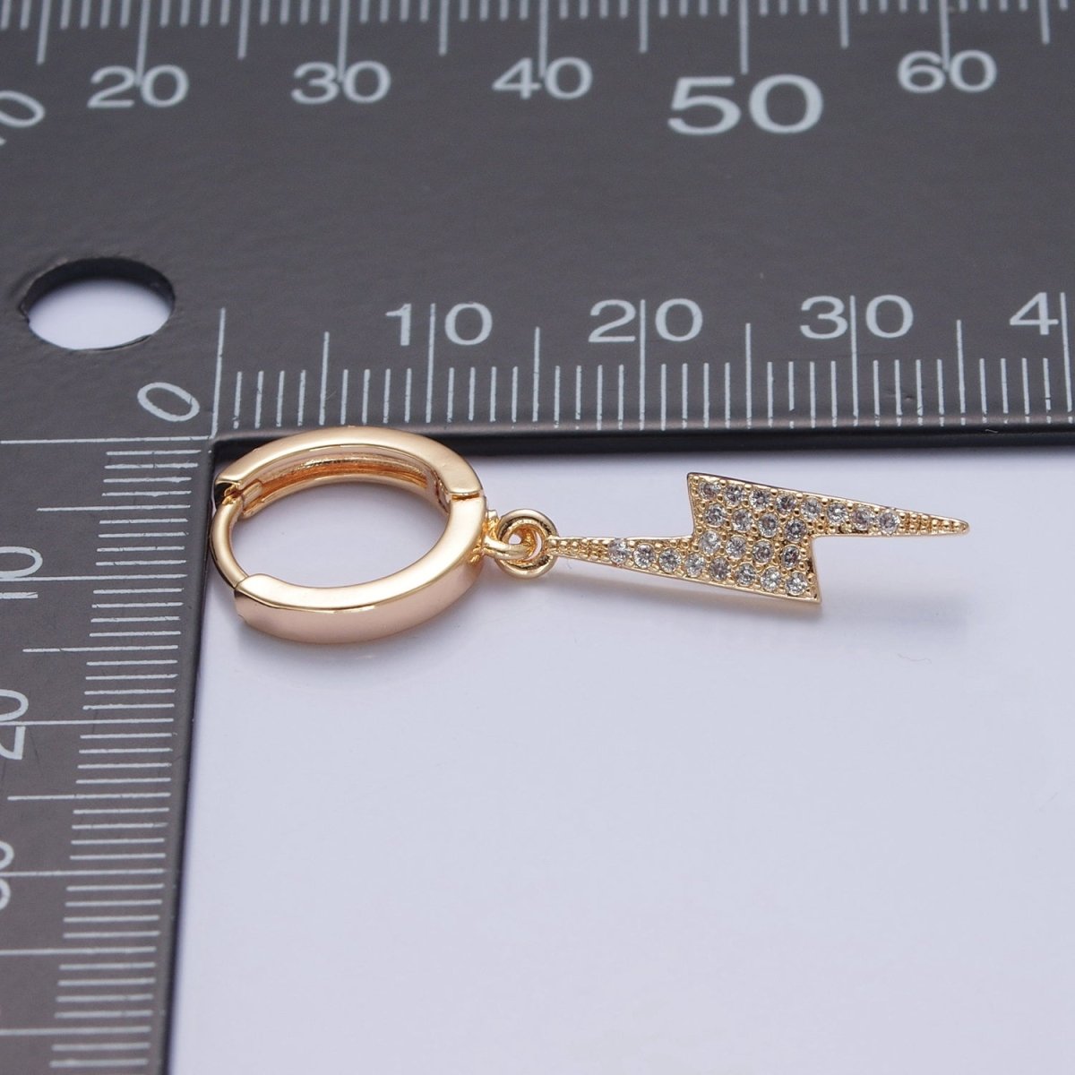 Dainty Gold Filled Huggie Earring with Thunder Bolt Charm V-442 - DLUXCA