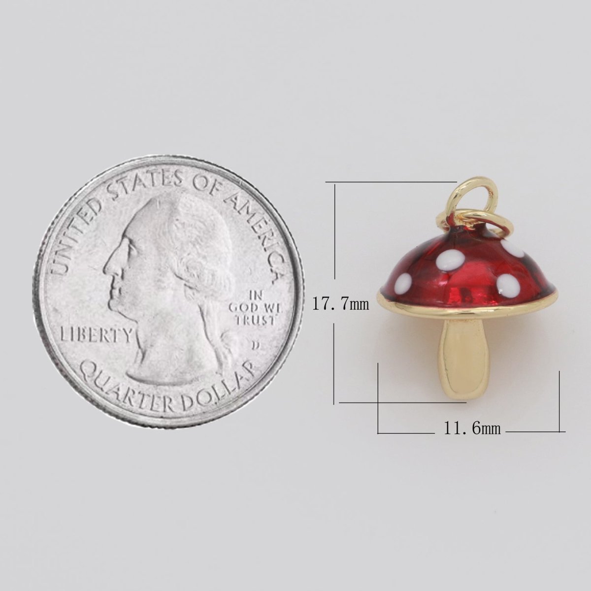 Dainty Gold Filled Magic Mushroom Charm Red Mushroom Pendant Novelty Charm, Fungi Jewelry, Mushroom Gift Funky for Bracelet Necklace Earring M-606 - DLUXCA