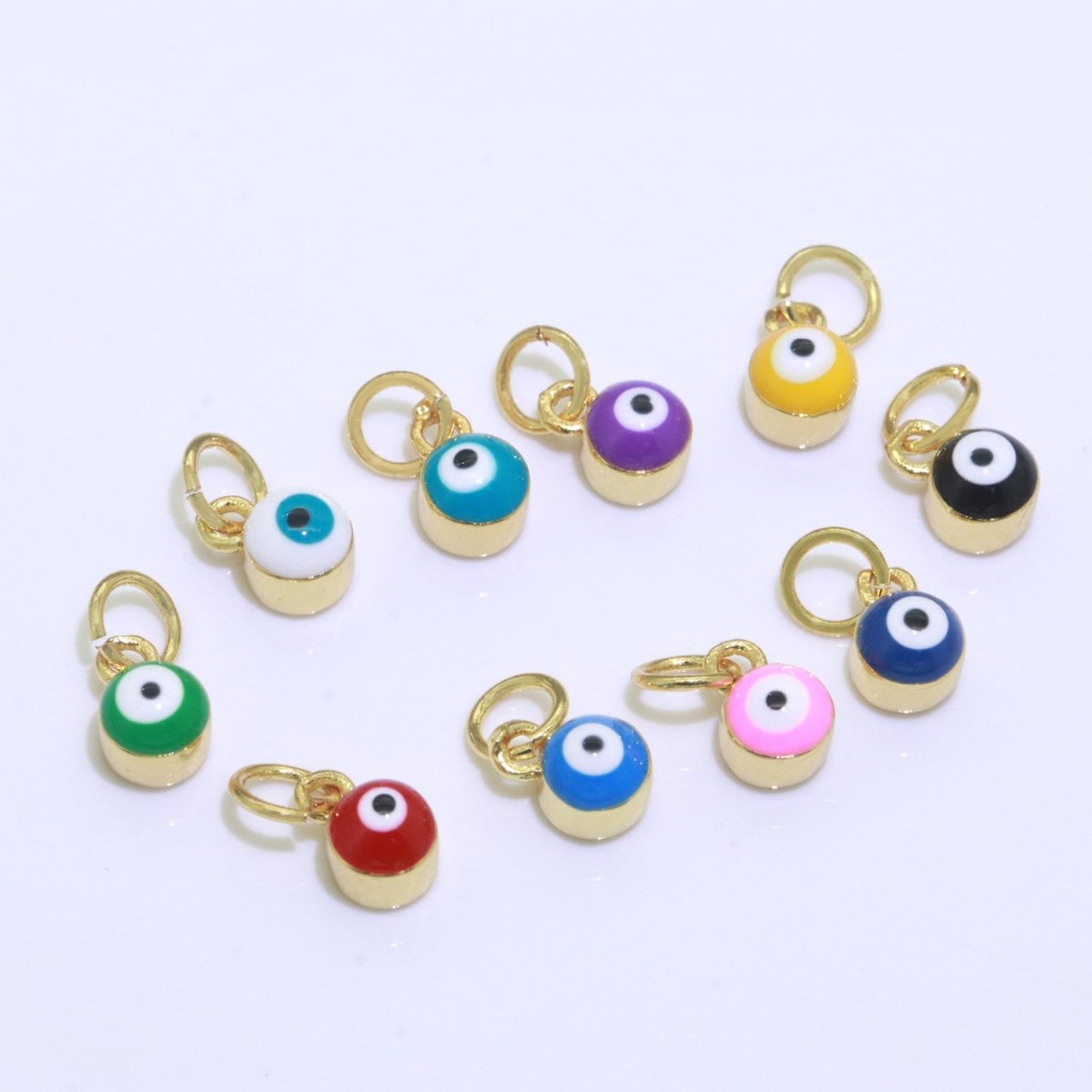 Dainty Gold Filled Mini Enamel Evil Eyes Charm, Tiny Round Evil Eye Charm, Pendants for Necklace Bracelet Earring add on charm - DLUXCA