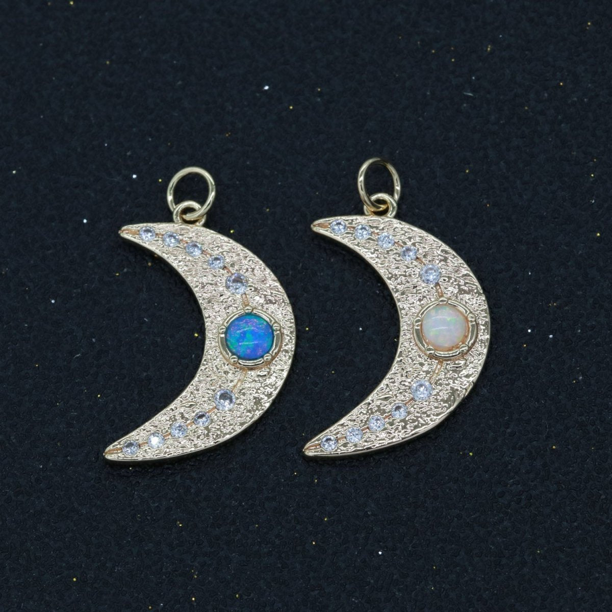 Dainty Gold Filled Opal Moon CZ Micro Pave Moon Pendant , Cubic Moon Star Charms for Necklace Earring Bracelet Charms E-903 E-904 - DLUXCA