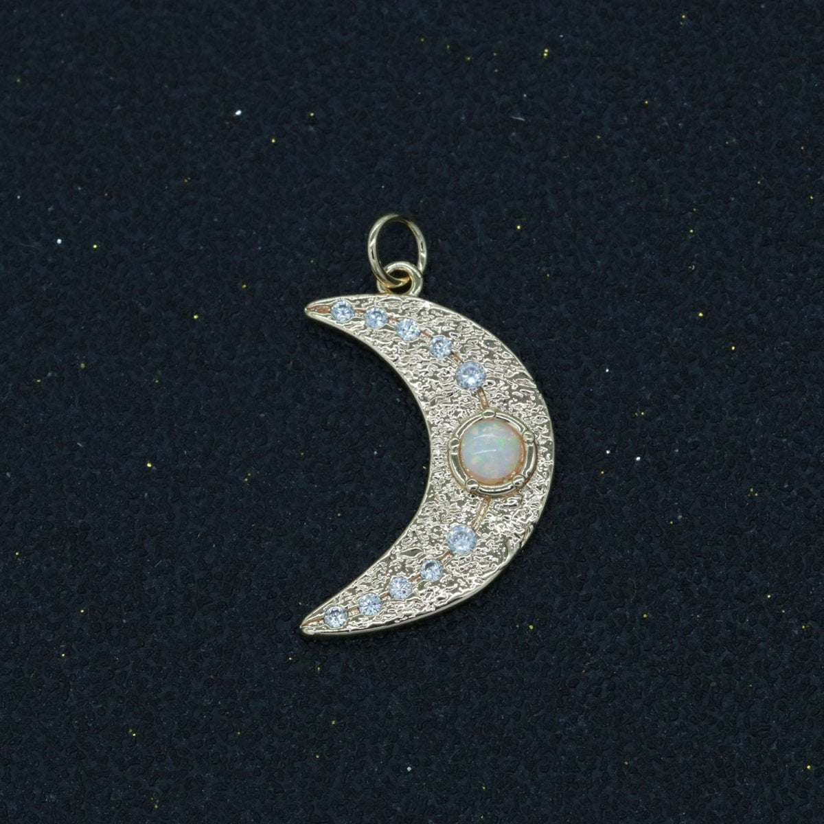 Dainty Gold Filled Opal Moon CZ Micro Pave Moon Pendant , Cubic Moon Star Charms for Necklace Earring Bracelet Charms E-903 E-904 - DLUXCA