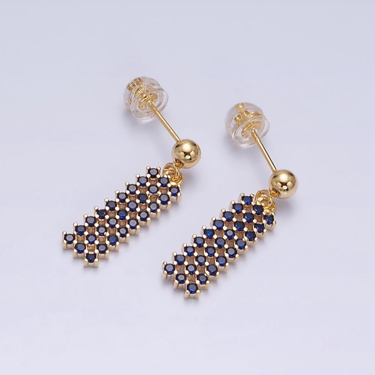 Dainty Gold Filled Stud Earring with Rectangle CZ Charm Dangle Charm Multi Color CZ Stone AD1520 - AD1523 - DLUXCA