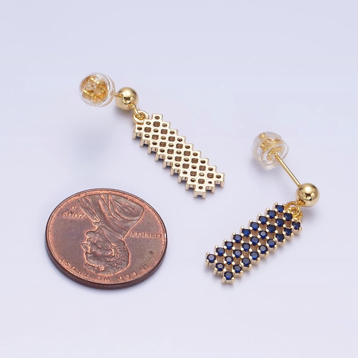 Dainty Gold Filled Stud Earring with Rectangle CZ Charm Dangle Charm Multi Color CZ Stone AD1520 - AD1523 - DLUXCA