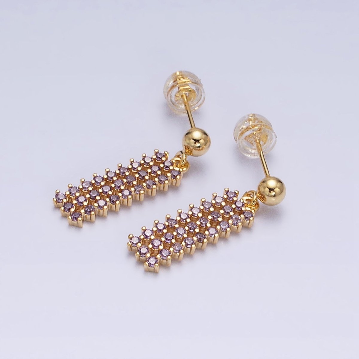 Dainty Gold Filled Stud Earring with Rectangle CZ Charm Dangle Charm Multi Color CZ Stone AD1520 - AD1523 - DLUXCA