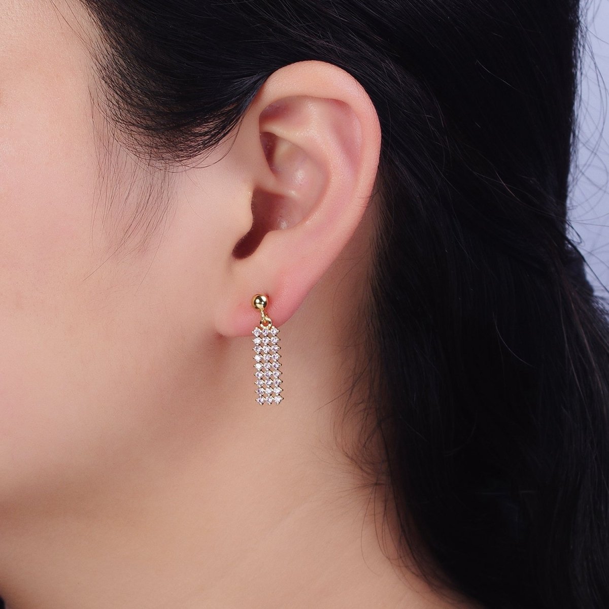 Dainty Gold Filled Stud Earring with Rectangle CZ Charm Dangle Charm Multi Color CZ Stone AD1520 - AD1523 - DLUXCA