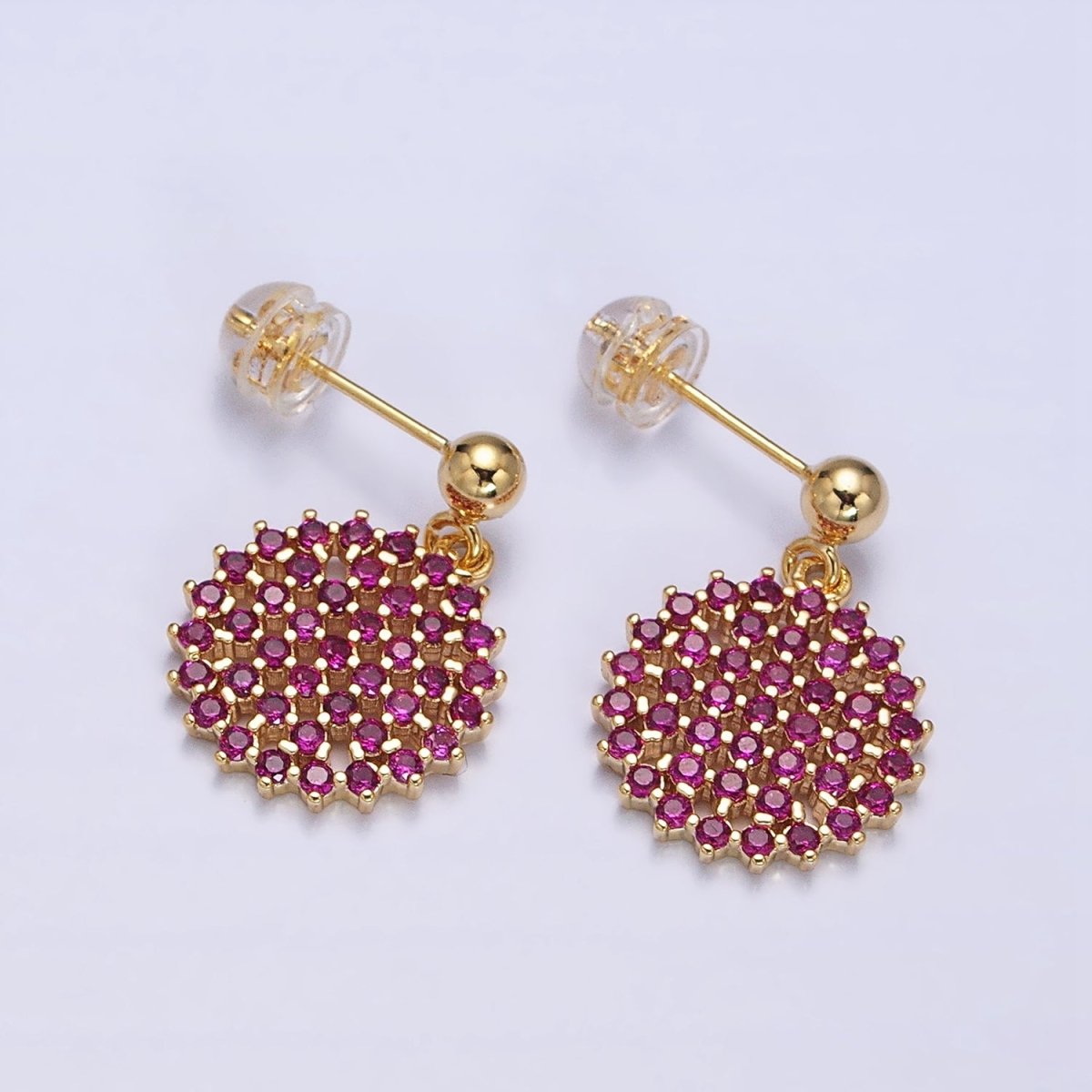 Dainty Gold Filled Stud Earring with Round Circle CZ Charm Dangle Charm Multi Color CZ Stone AD1516 - AD1519 - DLUXCA