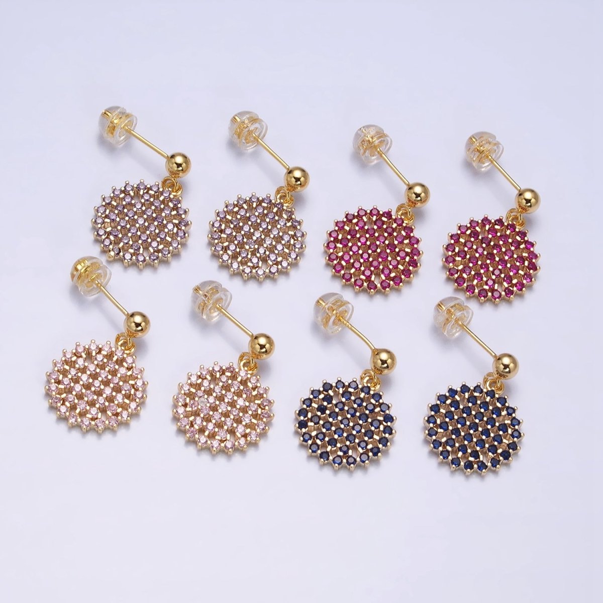 Dainty Gold Filled Stud Earring with Round Circle CZ Charm Dangle Charm Multi Color CZ Stone AD1516 - AD1519 - DLUXCA