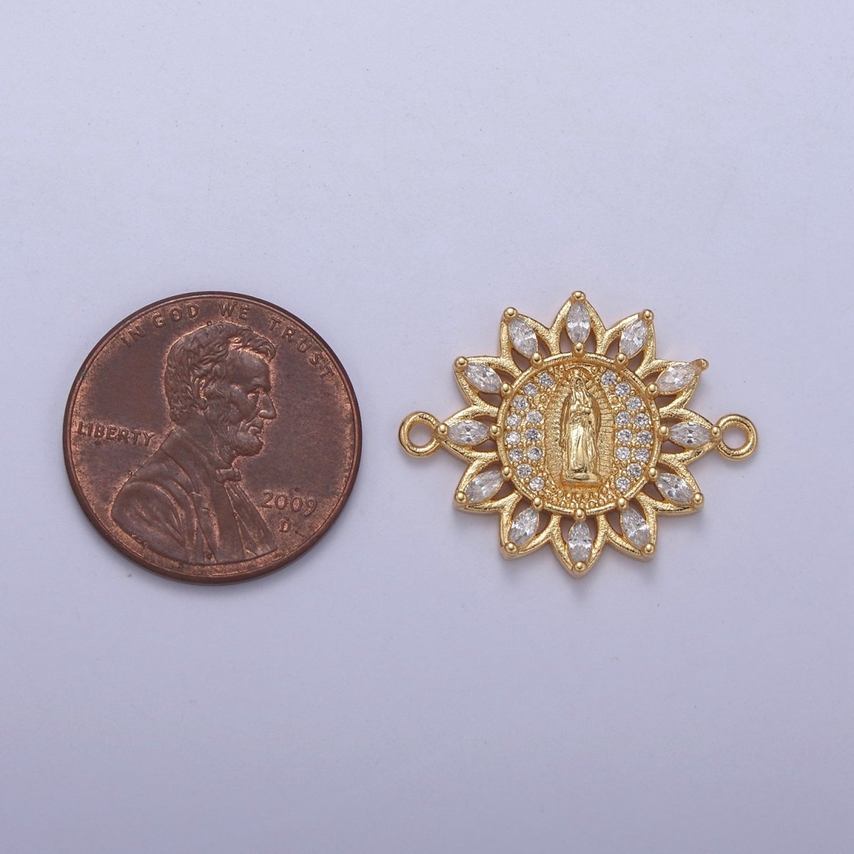 Dainty Gold Filled Sun Virgin Mary Lady Guadalupe Charm Connector for Bracelet Component F-787 - DLUXCA