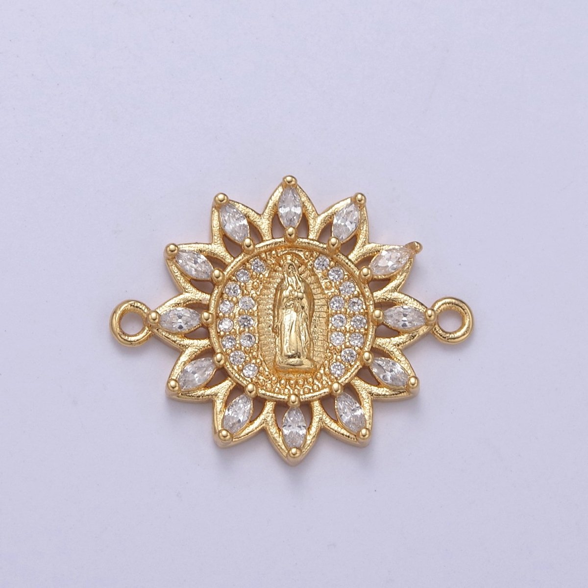 Dainty Gold Filled Sun Virgin Mary Lady Guadalupe Charm Connector for Bracelet Component F-787 - DLUXCA