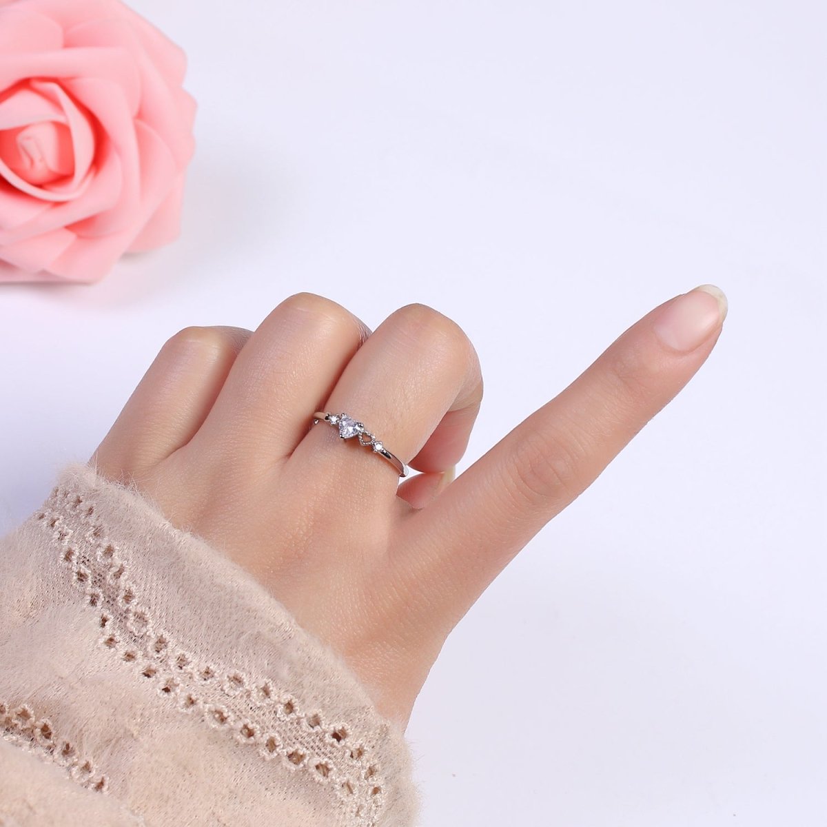 Dainty Gold Filled Sweet Heart Ring Open Adjustable S-440 S-441 - DLUXCA