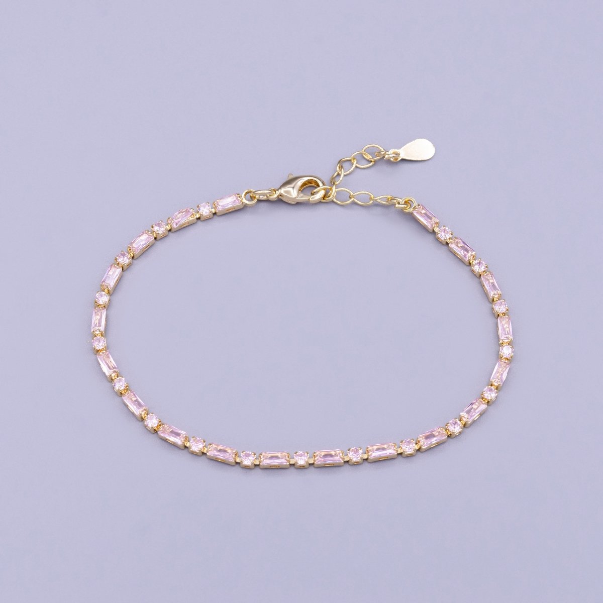 Dainty Gold Filled Tennis Bracelet Emerald Green Mix Baguette Round Clear Pink Green Cubic Zirconia Link Tennis Bracelet Minimalist Jewelry | WA-1824 - WA-1829 Clearance Pricing - DLUXCA