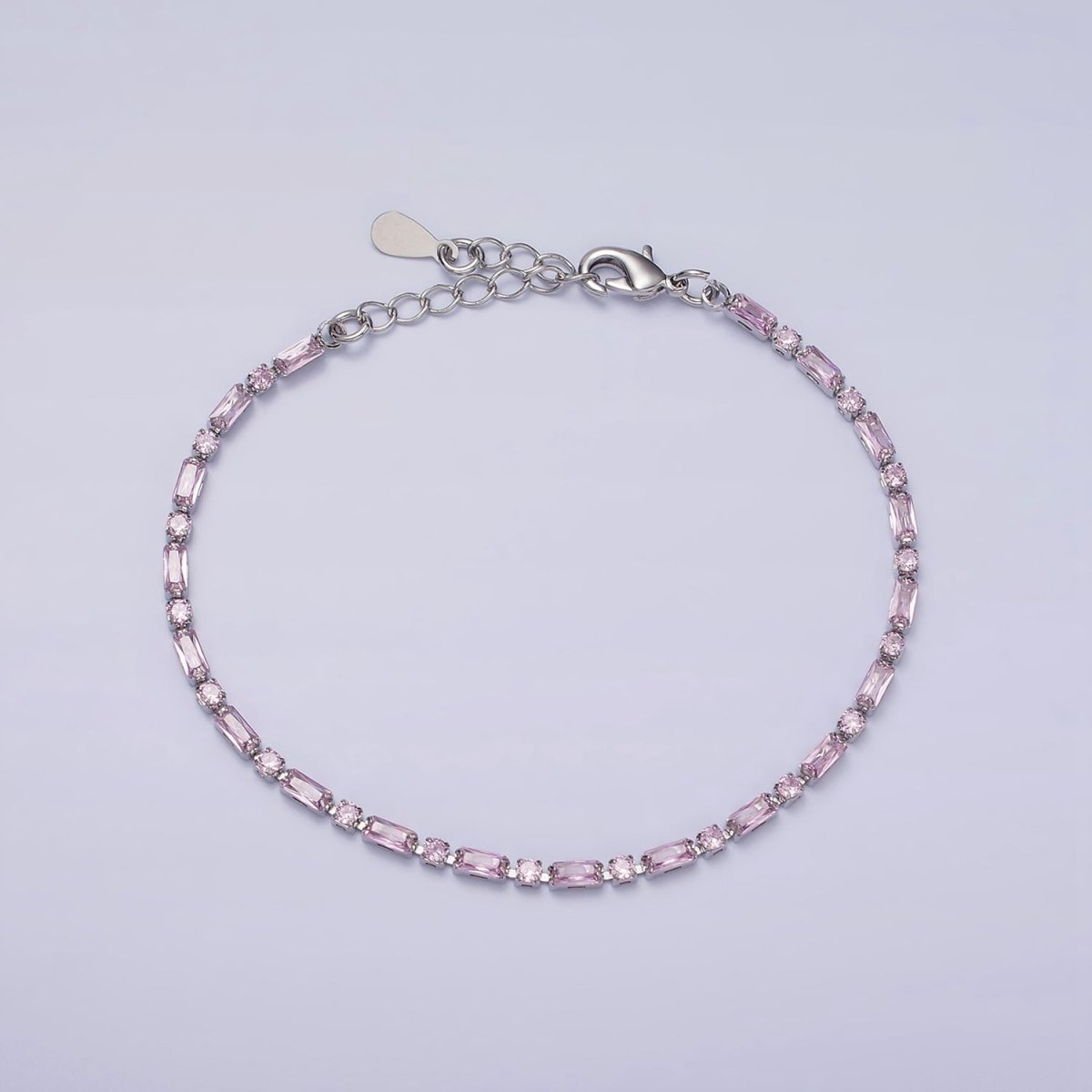 Dainty Gold Filled Tennis Bracelet Emerald Green Mix Baguette Round Clear Pink Green Cubic Zirconia Link Tennis Bracelet Minimalist Jewelry | WA-1824 - WA-1829 Clearance Pricing - DLUXCA