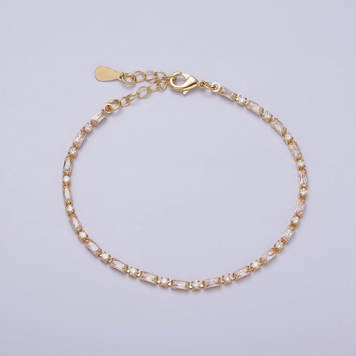 Dainty Gold Filled Tennis Bracelet Emerald Green Mix Baguette Round Clear Pink Green Cubic Zirconia Link Tennis Bracelet Minimalist Jewelry | WA-1824 - WA-1829 Clearance Pricing - DLUXCA