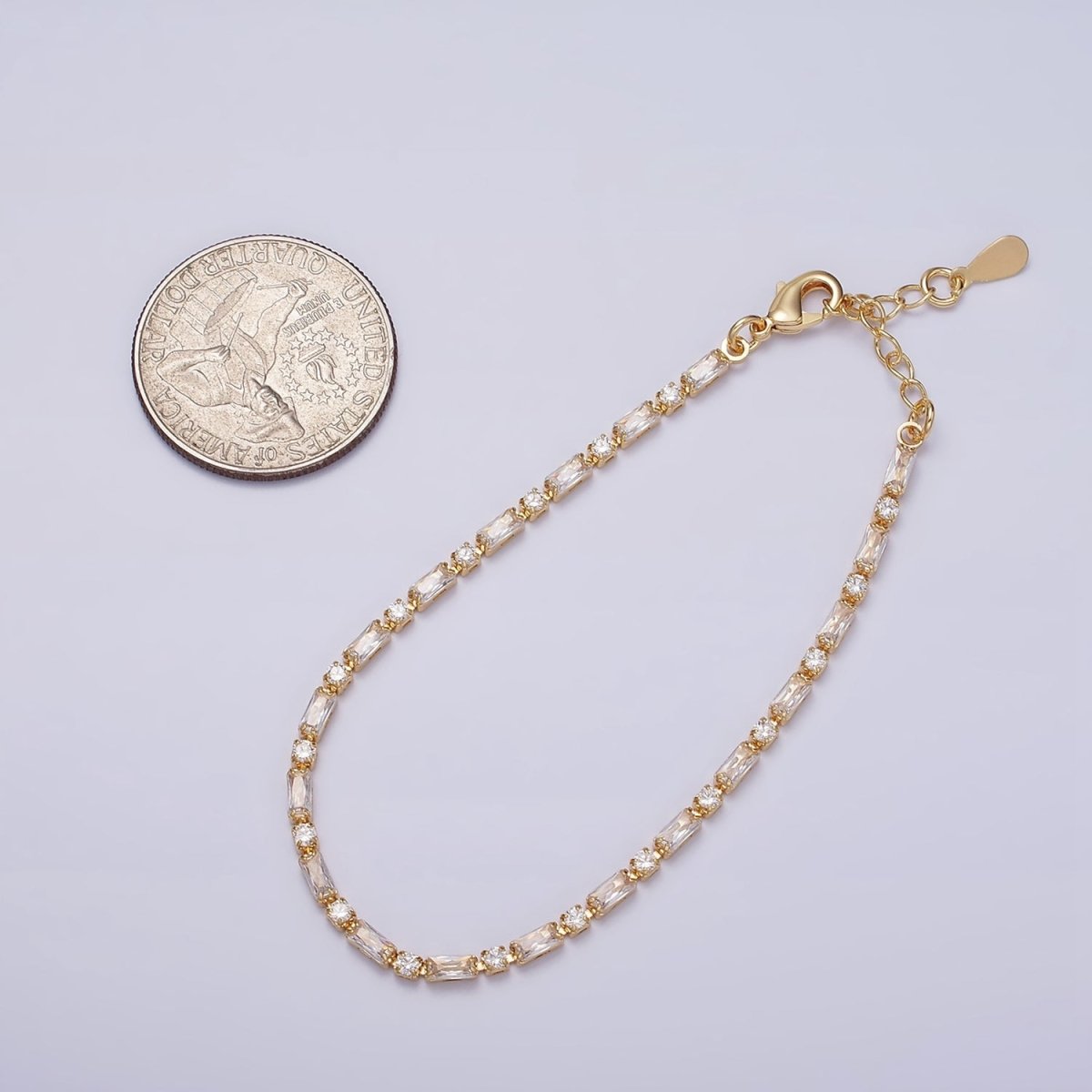 Dainty Gold Filled Tennis Bracelet Emerald Green Mix Baguette Round Clear Pink Green Cubic Zirconia Link Tennis Bracelet Minimalist Jewelry | WA-1824 - WA-1829 Clearance Pricing - DLUXCA