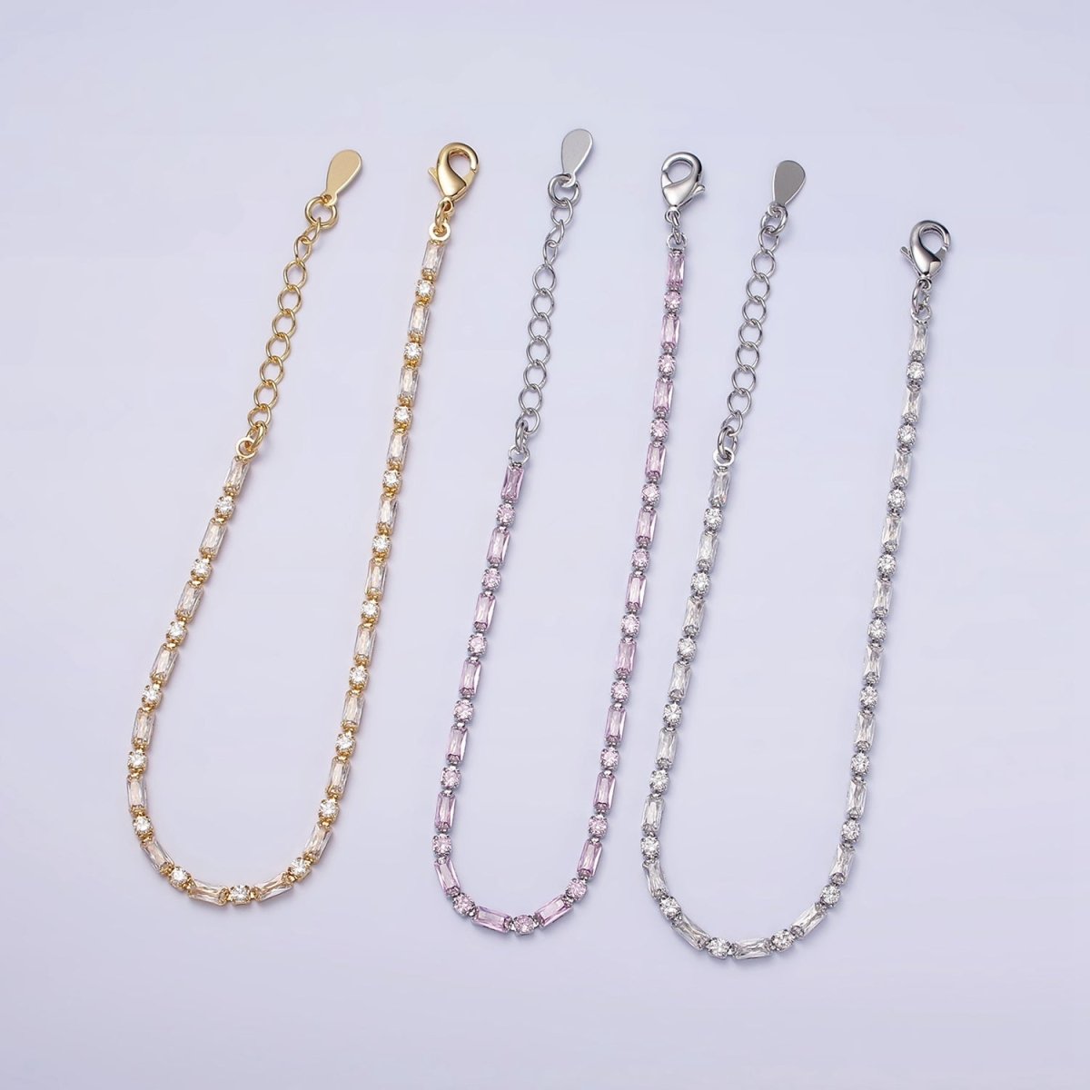 Dainty Gold Filled Tennis Bracelet Emerald Green Mix Baguette Round Clear Pink Green Cubic Zirconia Link Tennis Bracelet Minimalist Jewelry | WA-1824 - WA-1829 Clearance Pricing - DLUXCA
