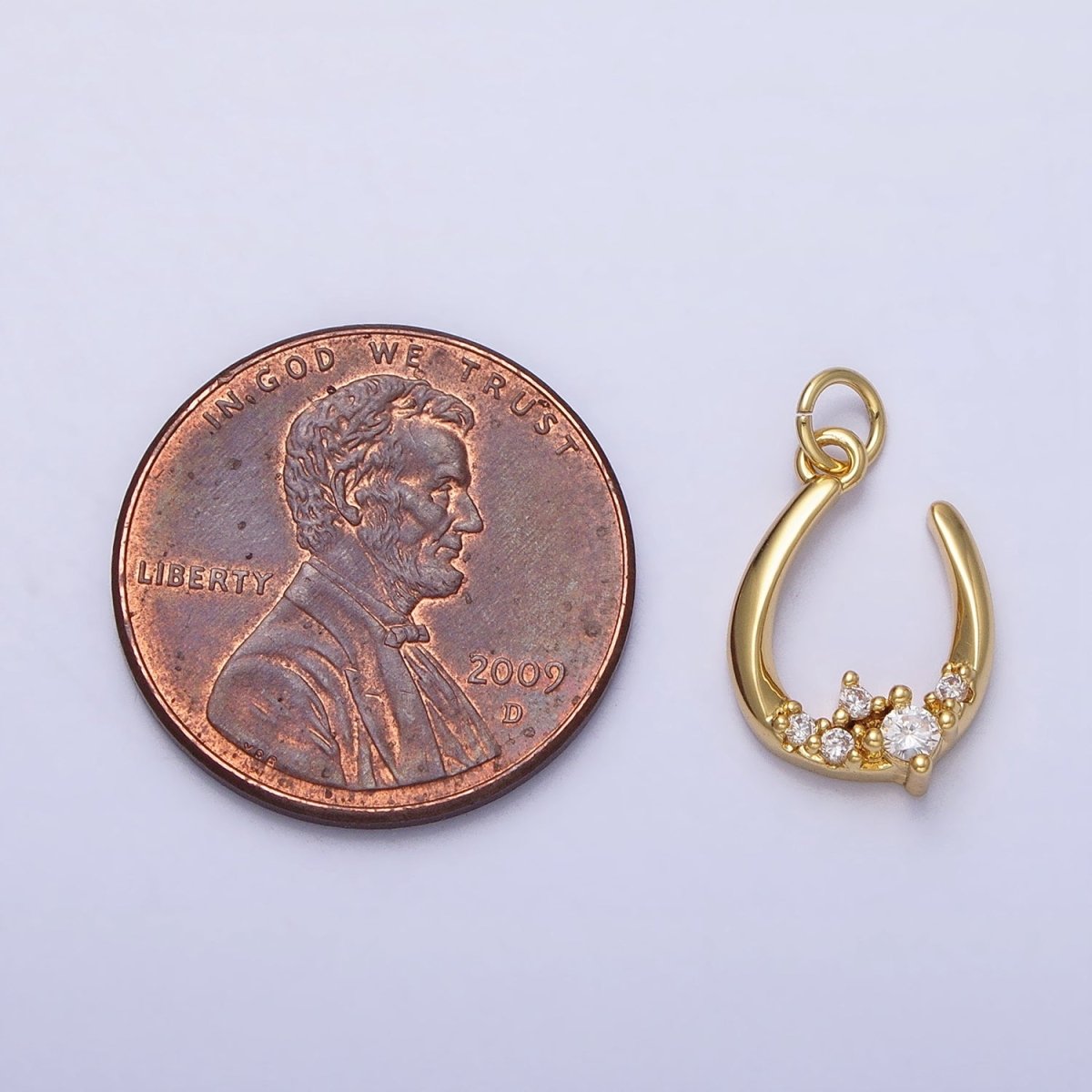 Dainty Gold Fish Hook Charm Silver U Charm with CZ Stone AC416 AC417 - DLUXCA