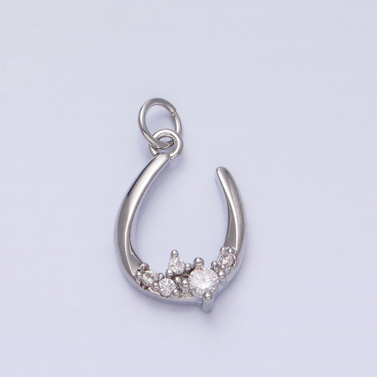 Dainty Gold Fish Hook Charm Silver U Charm with CZ Stone AC416 AC417 - DLUXCA