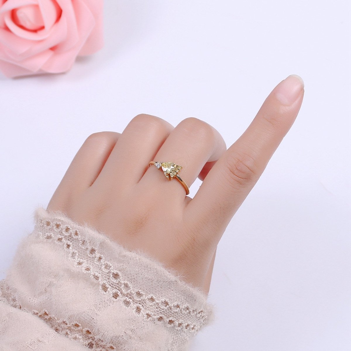Dainty Gold Fish ring, Gold Mini Animal Pet Ring, Dainty Stackable Rings, Open Adjustable Ring Cz S-180 - DLUXCA