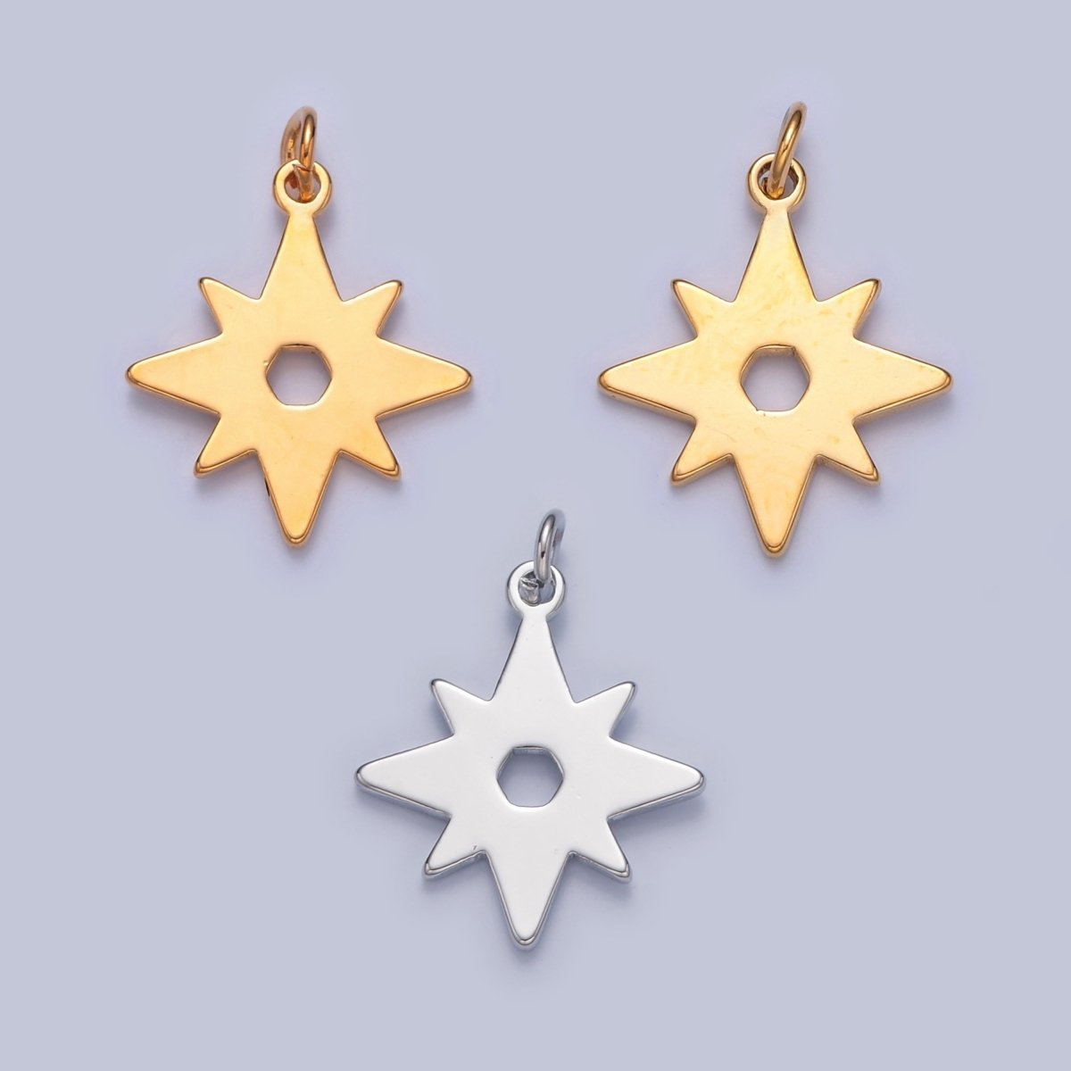 Dainty Gold Flat Star Pendant Starburst Charm for Necklace Bracelet Earring 14K or 24K Gold Filled W-463~W-465 - DLUXCA