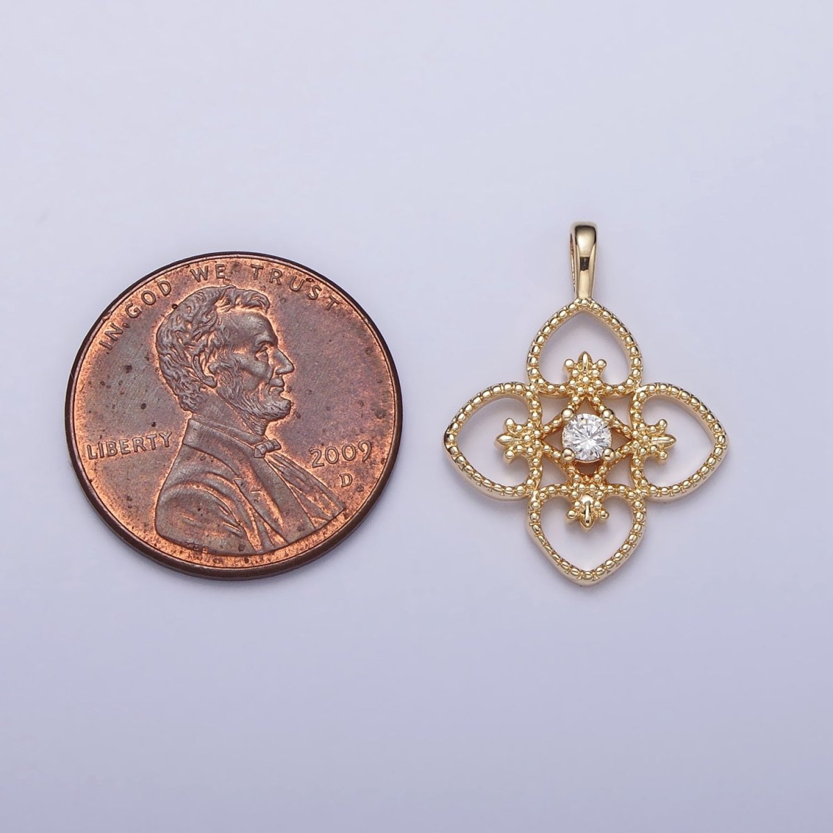 Dainty Gold Four Leaf Flower Clover Pendant For Bracelet Necklace Component AC351 - DLUXCA